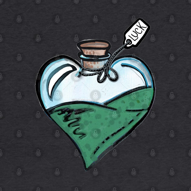 Good Luck Potion - green liquid in a heart bottle by Tenpmcreations